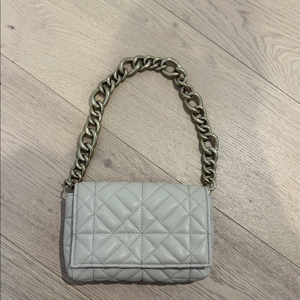 Zara Quilted Shoulder Bag with Chain - Beige